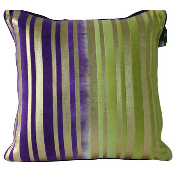 Velvet Foil Stripe Print Pillow In Yellow And Purple