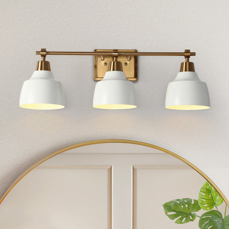 LALUZ Modern Bathroom Vanity Lighting, White and Polished Gold, 3-Light