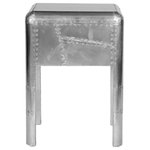 SeventhStaRetail - Aviator Side Table with glass - Inspired by the gleaming nose cones and fuselages of mid-20th-century aircraft, this trunk is clad in a patchwork of polished aluminum panels accented with exposed steel screws. Rounded corners and inset drawer pulls give it sleek, aerodynamic lines.