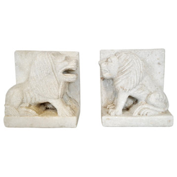 White Marble Sitting Lion Bookend