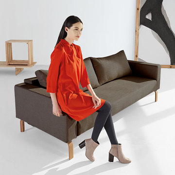 Cassius Sleek Dark Khaki Sofa Bed / Lacquered Oak Legs by Innovation USA - $2115