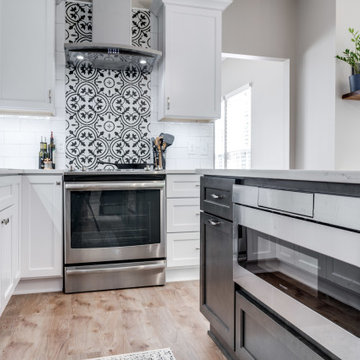 White and Grey Transitional Farmhouse Inspired Kitchen