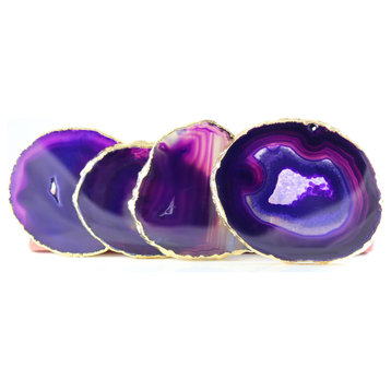 Purple Agate Coasters (Set of 4), Gold