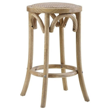 Linon Billy 24" Wood Backless Rustic Counter Stool Round Rattan Seat in Brown