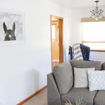 Modern Rustic Cottage Living Room Gets Updated With Woven Wood Shades
