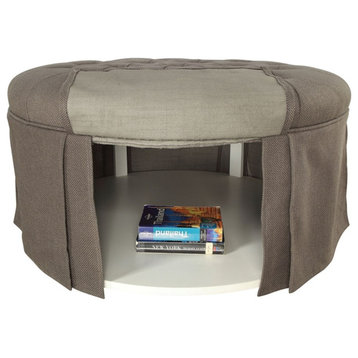 Furniture of America Amalie Transitional Fabric Round Storage Ottoman in Gray