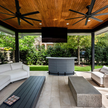 Custom Poolside Freestanding Arbor with Retractable Screens & Outdoor Kitchen