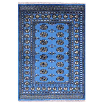 4' 1" X 5' 10" Hand Knotted Silky Bokhara Wool Rug - Q21845