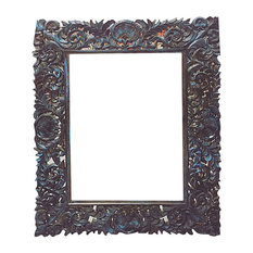 Mogul Interior - Consigned Antique Mirror Frame, Hand-Carved and Hand-Painted - Picture Frames