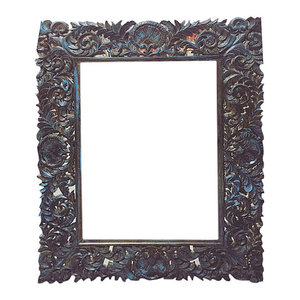 Mogul Interior - Consigned Antique Mirror Frame, Hand-Carved and Hand-Painted - Picture Frames