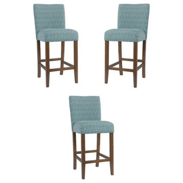 Home Square 29" Fabric Parsons Barstool in Textured Teal Blue - Set of 3