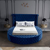 Luxus Button Tufted Velvet Round Bed, Navy, Full