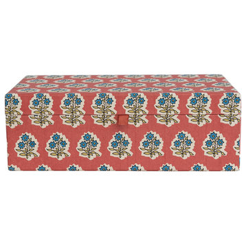 Fabric Covered Jewelry Box with Floral Pattern and Interior Mirror, Multicolor