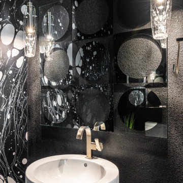 Bold and Beautiful Powder Bath Idea -  Geometric Mirror