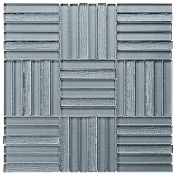 Modket Gray Glass Gray Parquet Mosaic Tile Kitchen Wall Backsplash TDH375MG