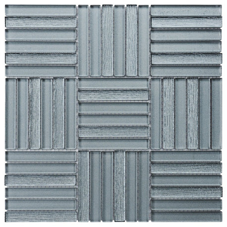 Modket Gray Glass Gray Parquet Mosaic Tile Kitchen Wall Backsplash TDH375MG
