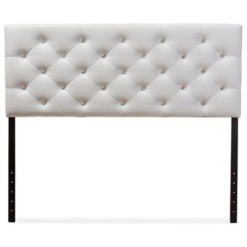 Viviana Upholstered Button-Tufted Headboard, Queen, White