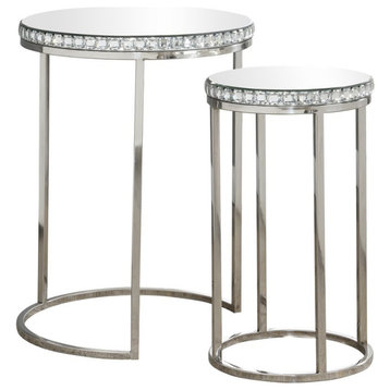 Coaster Addison 2-Piece Round Top Metal Frame Nesting Table in Silver
