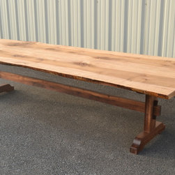 Live Edge Curly Maple Dining Table with Walnut Base - Dining Tables