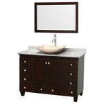 Wyndham Collection - Acclaim 48" Espresso Single Vanity, Carrara Marble Top, Arista Sink, 24" - Sublimely linking traditional and modern design aesthetics, and part of the exclusive Wyndham Collection Designer Series by Christopher Grubb, the Acclaim Vanity is at home in almost every bathroom decor. This solid oak vanity blends the simple lines of traditional design with modern elements like beautiful overmount sinks and brushed chrome hardware, resulting in a timeless piece of bathroom furniture. The Acclaim is available with a White Carrara or Ivory marble counter, a choice of sinks, and matching Mrrs. Featuring soft close door hinges and drawer glides, you'll never hear a noisy door again! Meticulously finished with brushed chrome hardware, the attention to detail on this beautiful vanity is second to none and is sure to be envy of your friends and neighbors