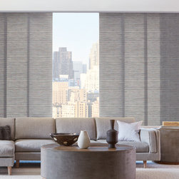 Contemporary Grey Living Room Custom Window Vertical Blinds by Hunter Douglas - Vertical Blinds