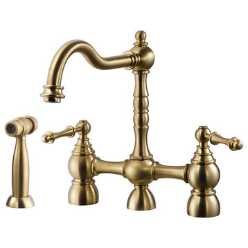 Lexington Bridge Kitchen Faucet With Sidespray, Brushed Brass