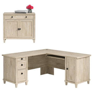 Home Square 2-Piece Set with L-Shaped Desk & Library Base in Chalk Oak