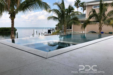 Foto de piscinas y jacuzzis infinitos actuales grandes rectangulares en patio trasero con losas de hormigón