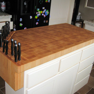 Custom Built-In Knife block on Butcher Block Work Island