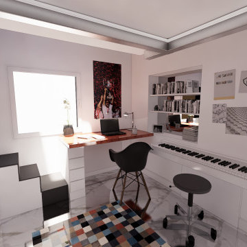 Camera con soppalco e cabina armadio