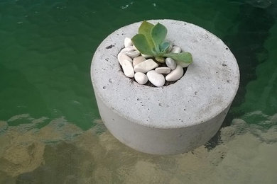 Handcrafted concrete planter, offset style.