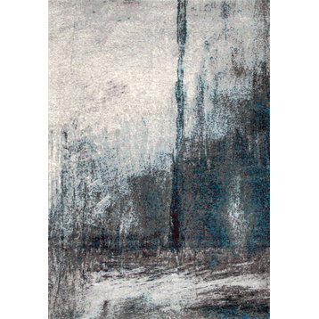 Midnight Fog Abstract Area Rug, Gray, 10'x14'