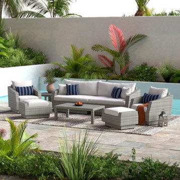Cannes 8-Piece Sunbrella Outdoor Patio Sofa and Club Chair Seating Set, Centered Ink