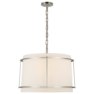 Callaway Large Hanging Shade in Polished Nickel with Linen Shade and Frosted Acr