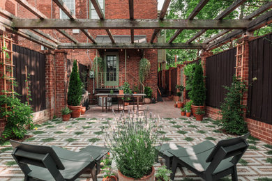 Example of a mid-sized mid-century modern backyard concrete paver patio design in Richmond