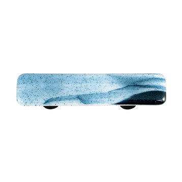 Art Glass Rectangle Swirl Pull, Black Post, Metalic Blue Clear Swirl