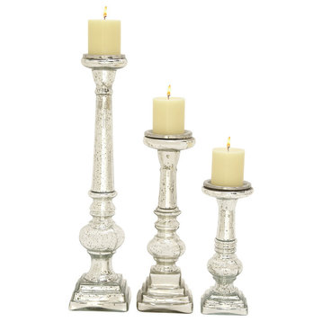 Traditional Silver Glass Candle Holder Set 24653