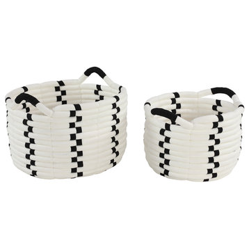 Large Round Black and White Checkered Cotton Rope Storage Baskets, 2-Piece Set