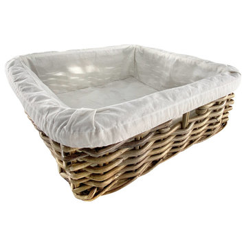 Kobo Rattan Square Shelf Basket with Fabric Liner, 3 Sizes, Large