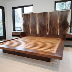 Platform Bed with 5-panel headboard, drawers + sidetables - Platform Beds