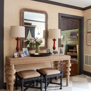 Design ideas for a mid-sized eclectic front door in New York with beige walls, painted wood floors, a dutch front door and a black front door.