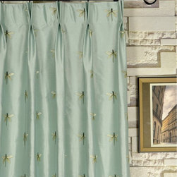 Halo Embroidered Dragonflies Double Pinch Pleat Dupioni Silk Curtains 4 Colors - Curtains