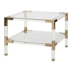 Worlds Away Connor Two Tier Acrylic & Brass Side Table - Dining Tables