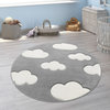 Kids Rug With Charming Clouds, Pastel Gray, 3'11" Round