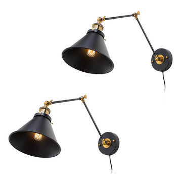 LALUZ 2-Pack  Industrial Mini Black Wall Lights Swing Arm Wall Sconce