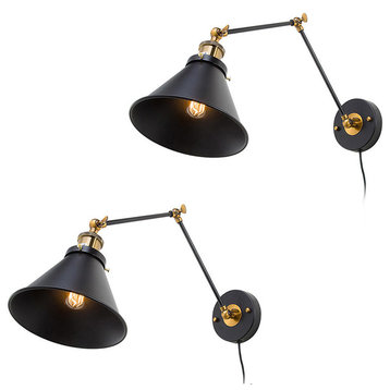 LALUZ 2-Pack  Industrial Mini Black Wall Lights Swing Arm Wall Sconce