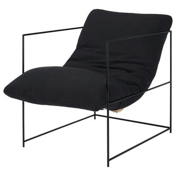 Minimalistic Accent Chair, Open Black Frame and Comfortable Pillowed Seat, Black