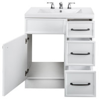 Manhattan Vanity, 1-Door 3-Drawer, White, 30", Single Bowl