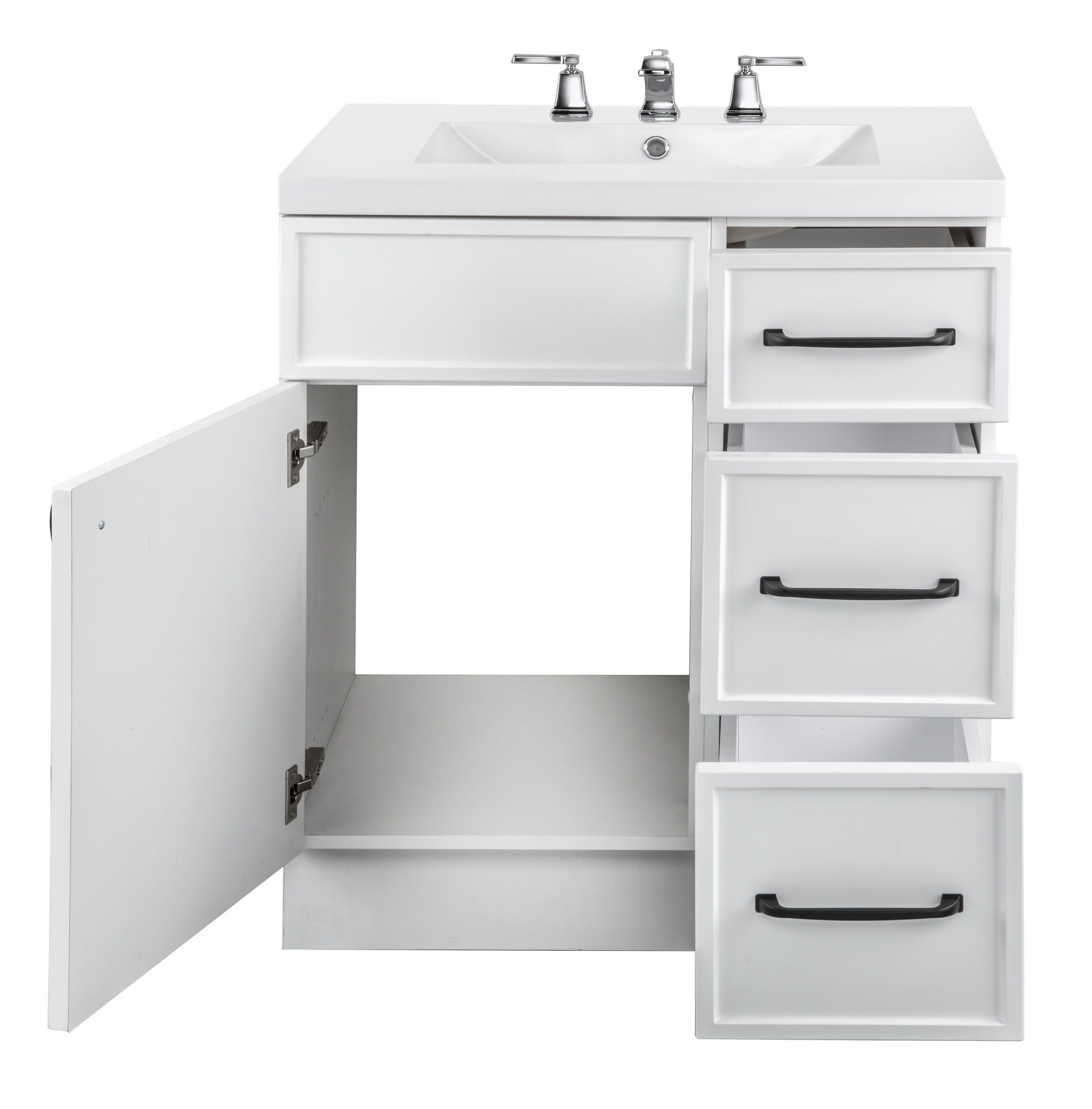 Manhattan Vanity, 1-Door 3-Drawer, White, 30", Single Bowl