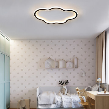 LED Ceiling Light in the Shape of Cloud For Bedroom, Kids Room, Black, Dia15.7xh2.0", Cool Light